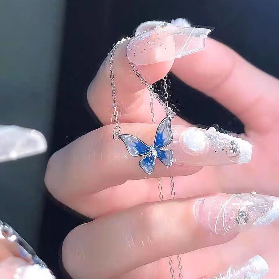 UNI-10248 - Blue Butterfly Silver - Necklace