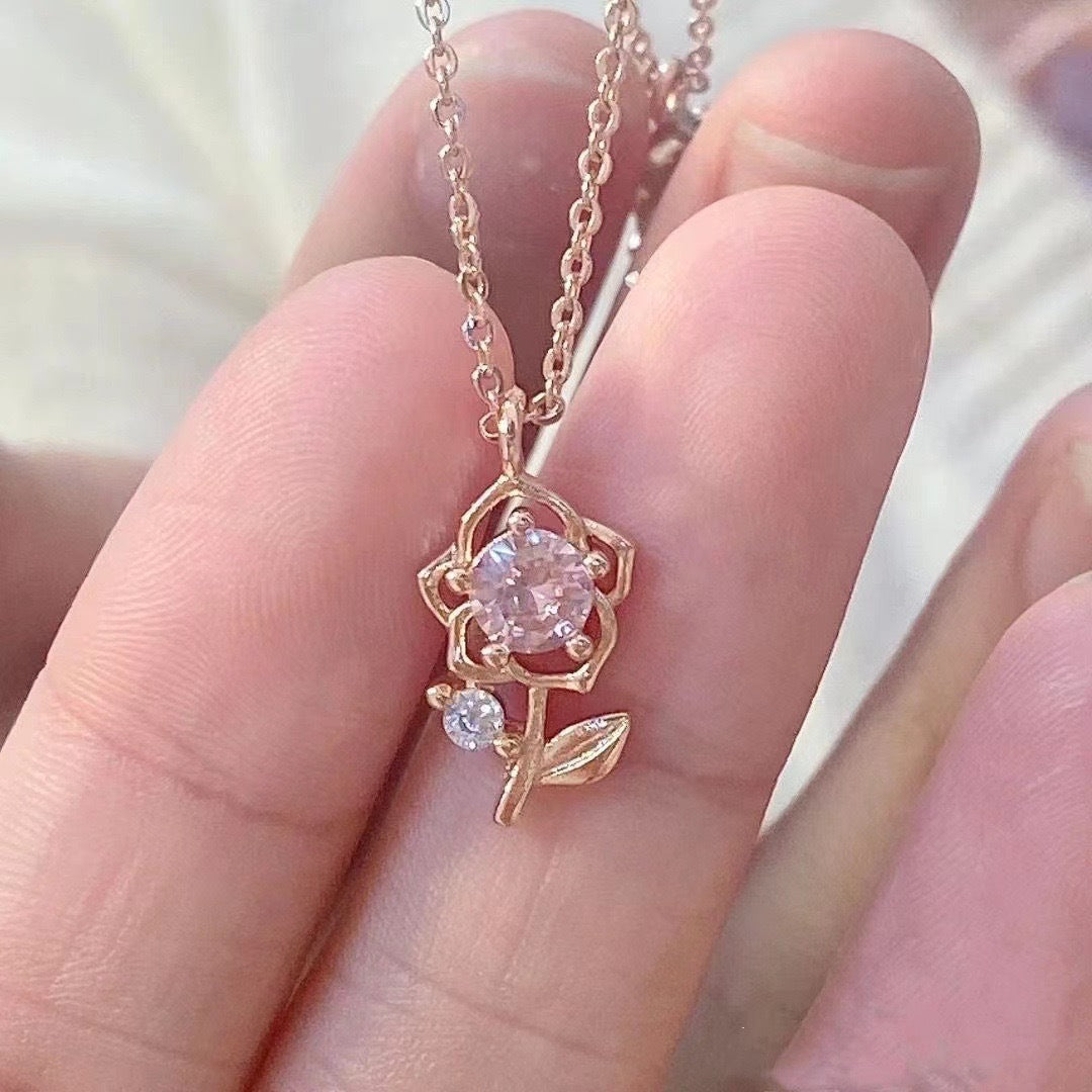 UNI-10261 -Pink Flower Rose Gold - Necklace