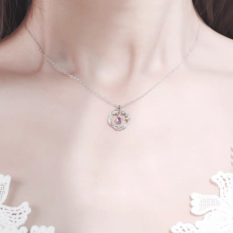 UNI-10285 - Blue Diamond Feather Circle - Necklace