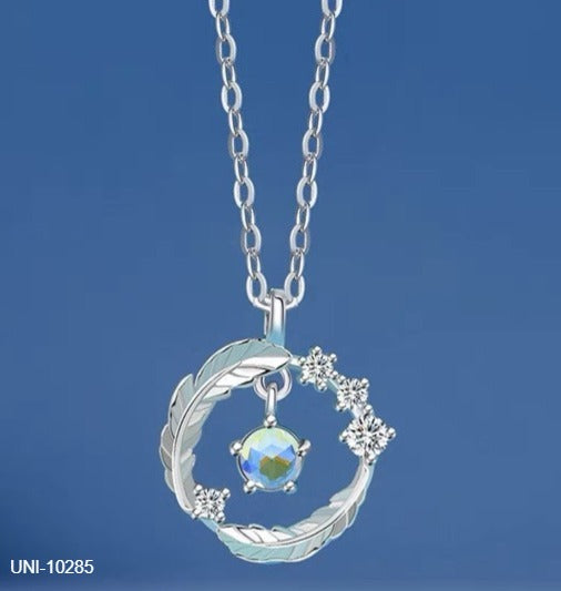UNI-10285 - Blue Diamond Feather Circle - Necklace