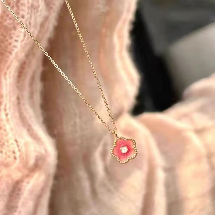 UNI-10286 - Pink Flower Gold - Necklace