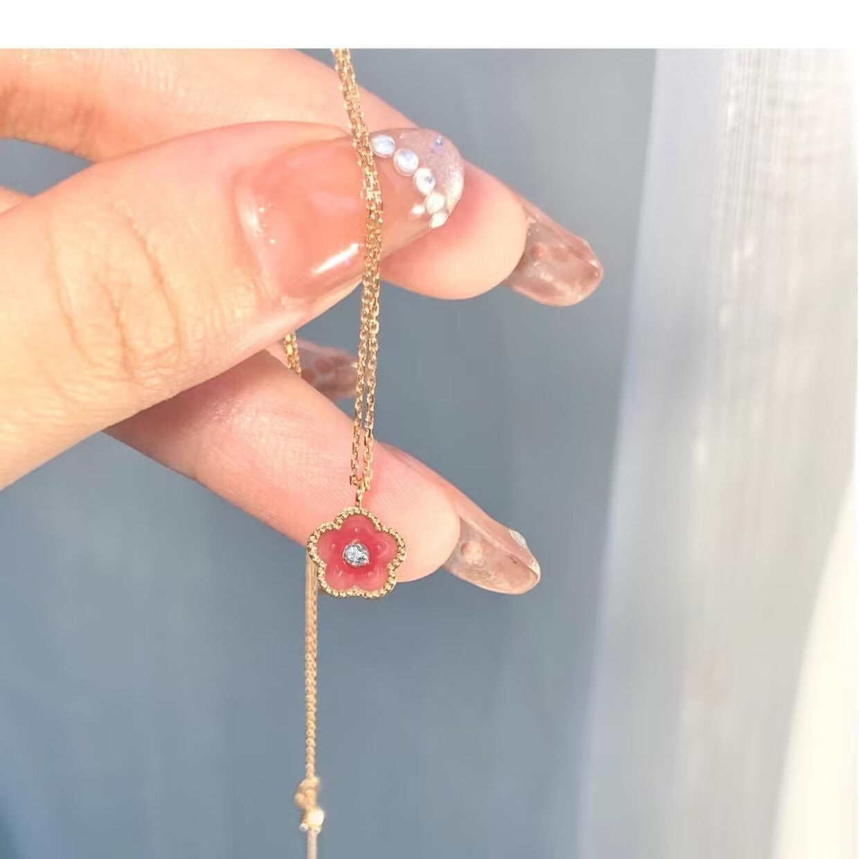 UNI-10286 - Pink Flower Gold - Necklace
