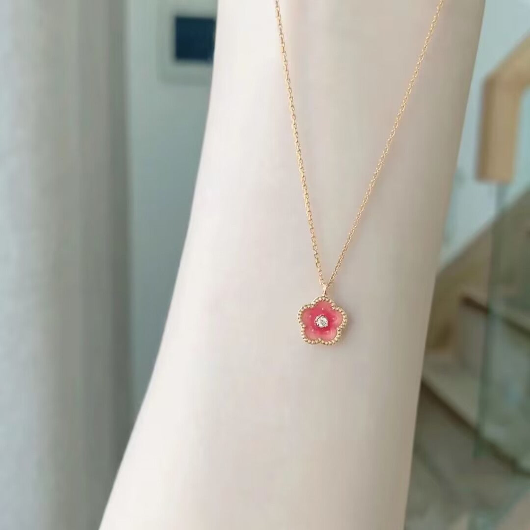 UNI-10286 - Pink Flower Gold - Necklace