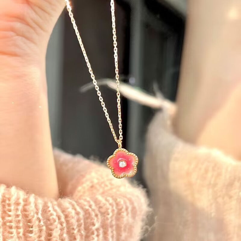 UNI-10286 - Pink Flower Gold - Necklace