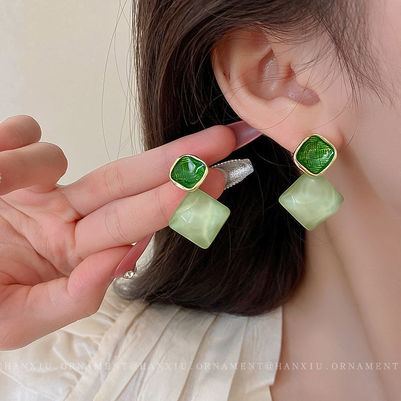 UNI-10577 - Watercolor Pink & Green Stone - Earring