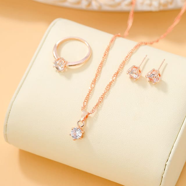 UNI-10562 - Crystal Diamond Rose Gold - Jewelry Set
