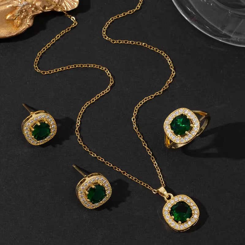 UNI-11040 - Green  Diamond Gold - Jewelry Set