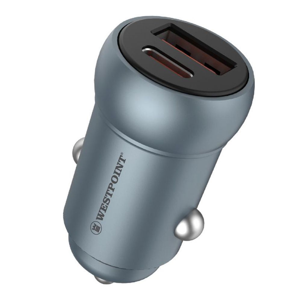 West Point Car Charger, 18W USB-A + 30W Type-C, Black, WP-91