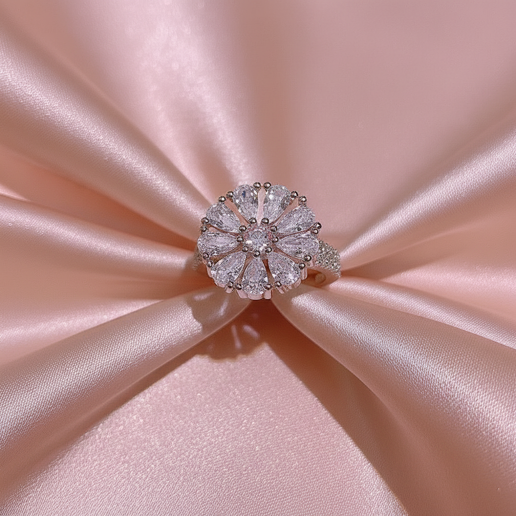 UNI-11033-3 - Pink Diamond Flower Silver - Ring