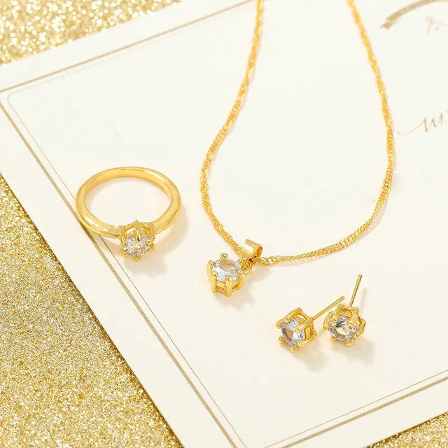UNI-10561 - Crystal Diamond Gold - Jewelry Set