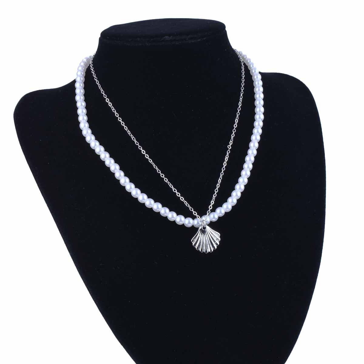 UNI-10529 - Beaded Pearl & Sea Shell Silver - Necklace