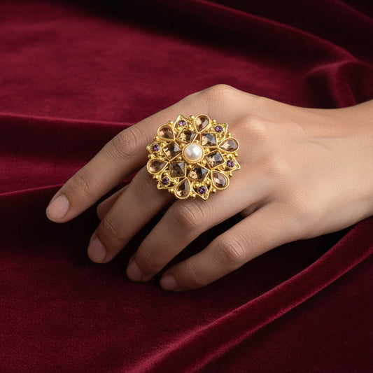 R-115 - Luxury Gold Rose Flower Diamonds - Ring Style 1