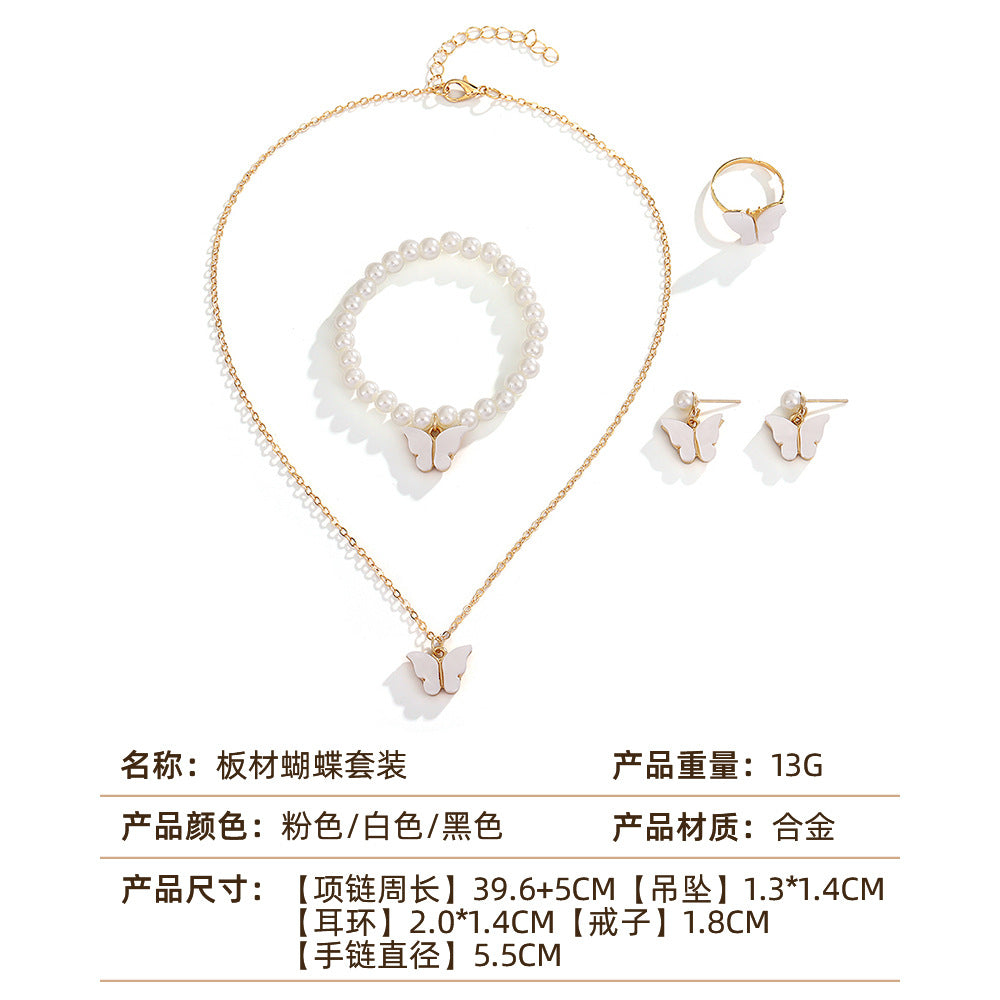 UNI-10554 - Pink Butterfly Pearl Gold - Jewelry Set