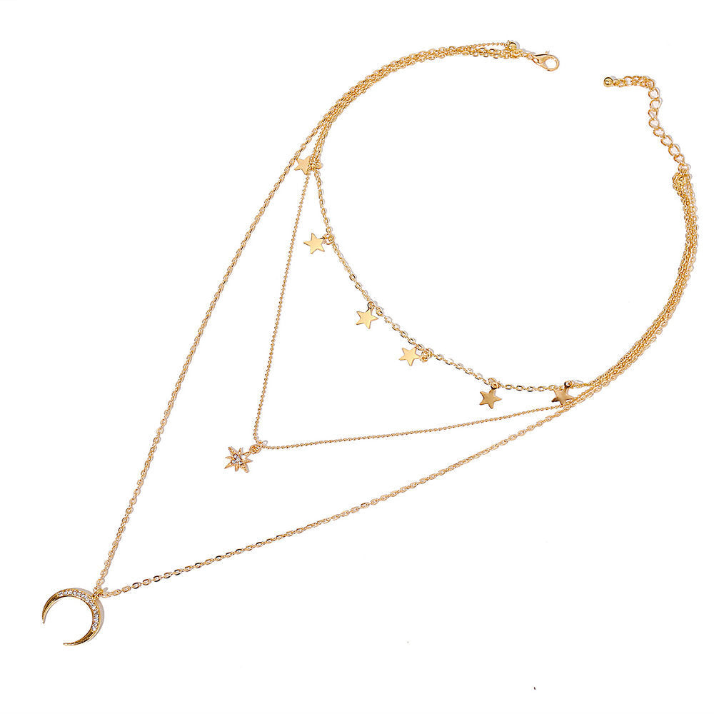 UNI-10646 - 3 Layered Mon & Star - Necklace Set