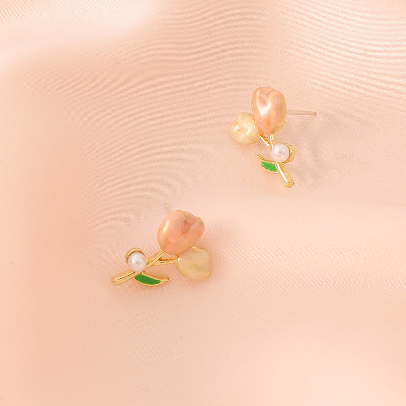 UNI-10320 - Pink Flower Rose - Earring