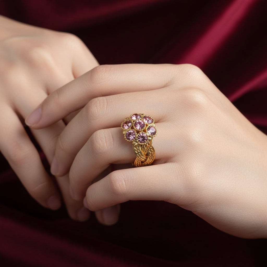 R-117 - Diamonds Gold Flower - Ring Style 1