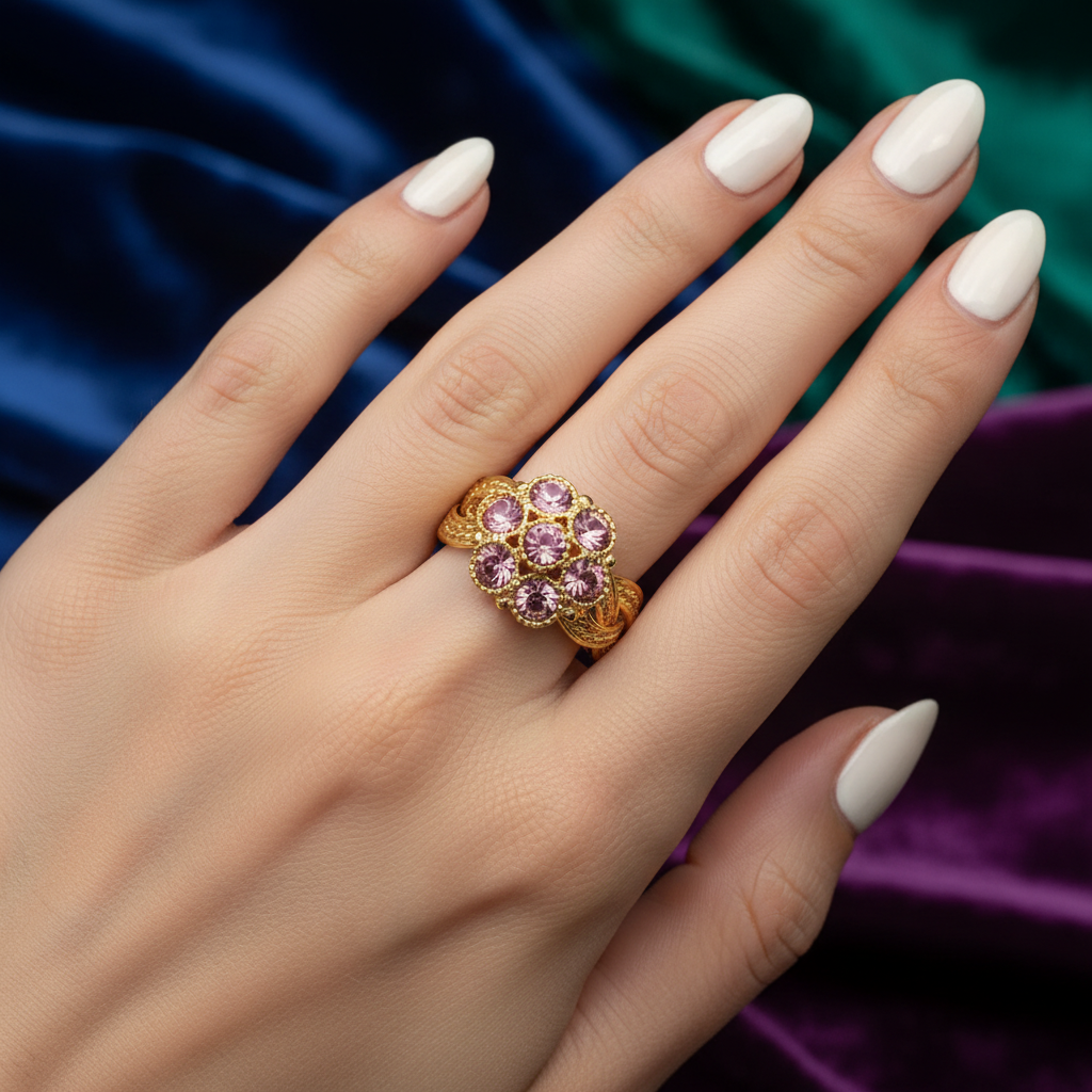 R-117 - Diamonds Gold Flower - Ring Style 1