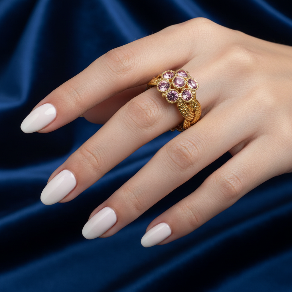 R-117 - Diamonds Gold Flower - Ring Style 1