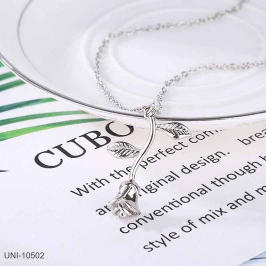 UNI-10502 - Silver Rose Flower - Necklace