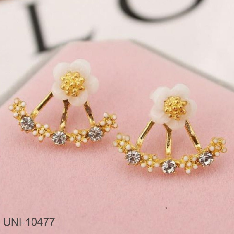 UNI-10477 - Gold White Flower - Earring