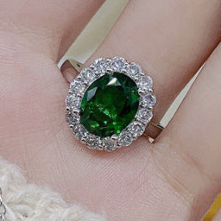 UNI-11036-2 - Green Diamond Silver - Ring