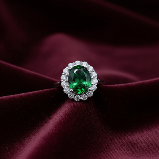 UNI-11036-2 - Green Diamond Silver - Ring