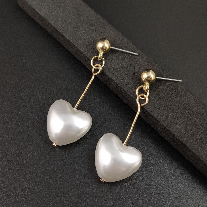 UNI-10444  - Dangling White Heart Gold - Earring