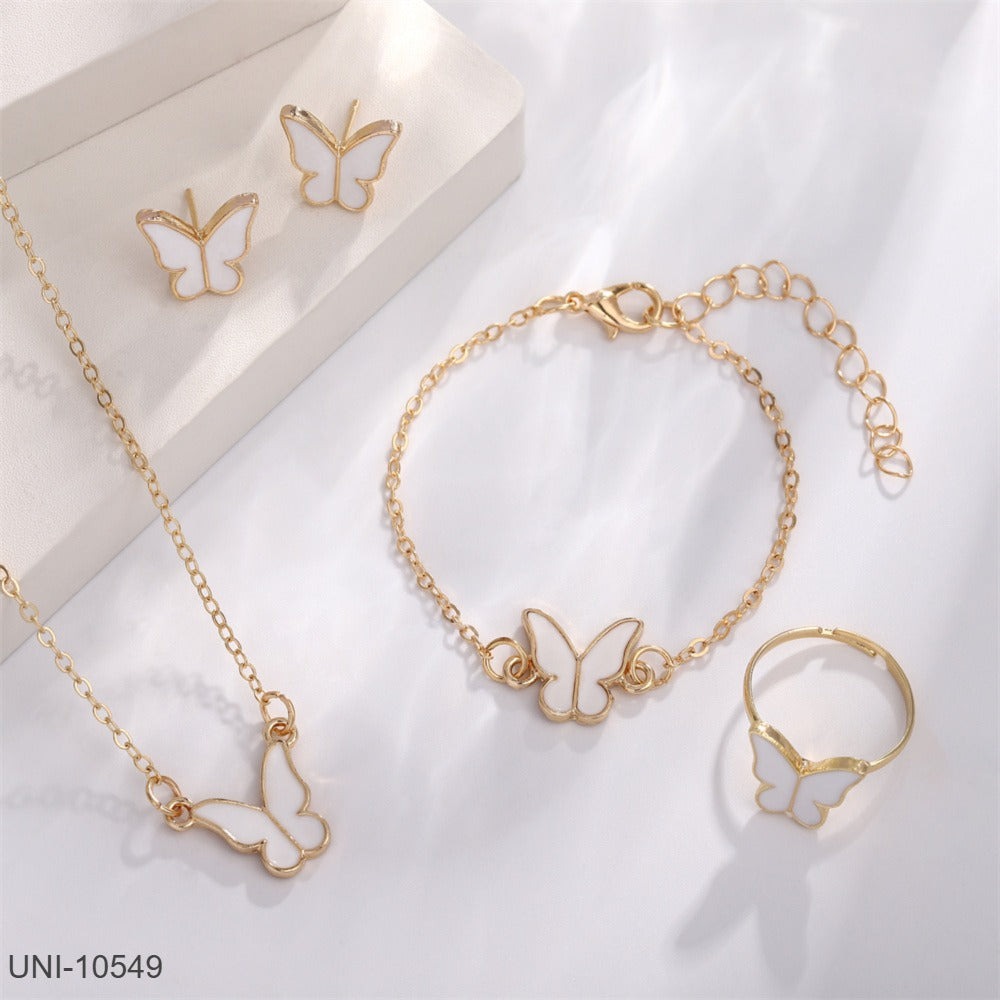 UNI-10549 - Beautiful White Butterfly Gold  - Jewelry Set