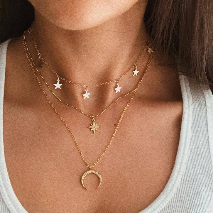 UNI-10646 - 3 Layered Mon & Star - Necklace Set