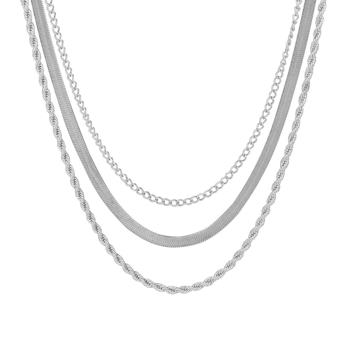 UNI-10637 - Silver Layered - Necklace Set Of 3