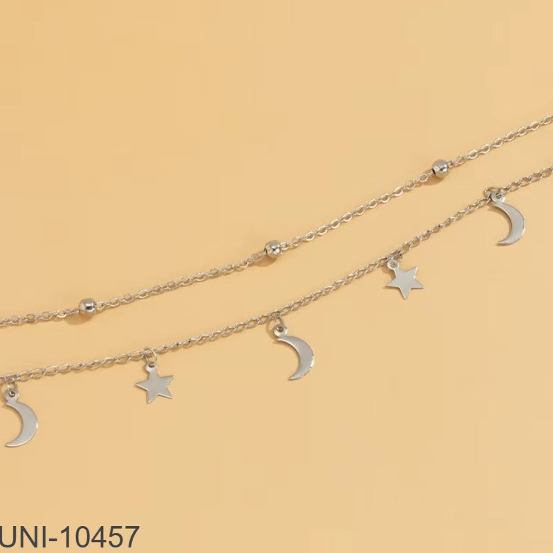 UNI-10457 - Silver Moon & Star Double Layer - Necklace