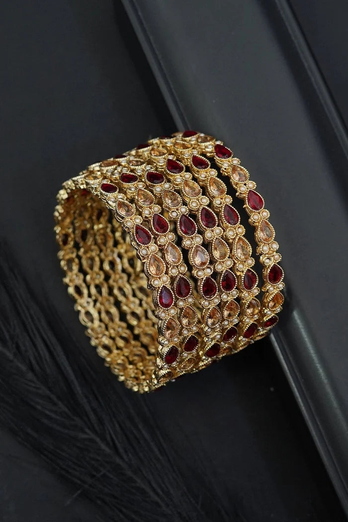 Designer Semi-Precious Stones 6 Pieces Bangles Set