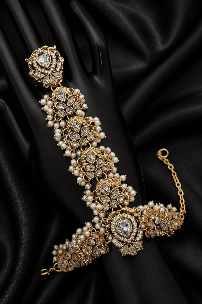 Vintage Turkish Pearl Multi Stone Bridal Hathphool Anja